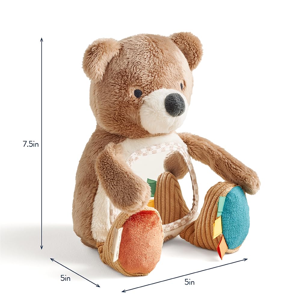 Itzy Ritzy Sensory Tummy Time Toy Mirror – Bear with Crinkle & Jingle Sounds, Textures, and Self-Discovery Mirror for Infants 0+ Months