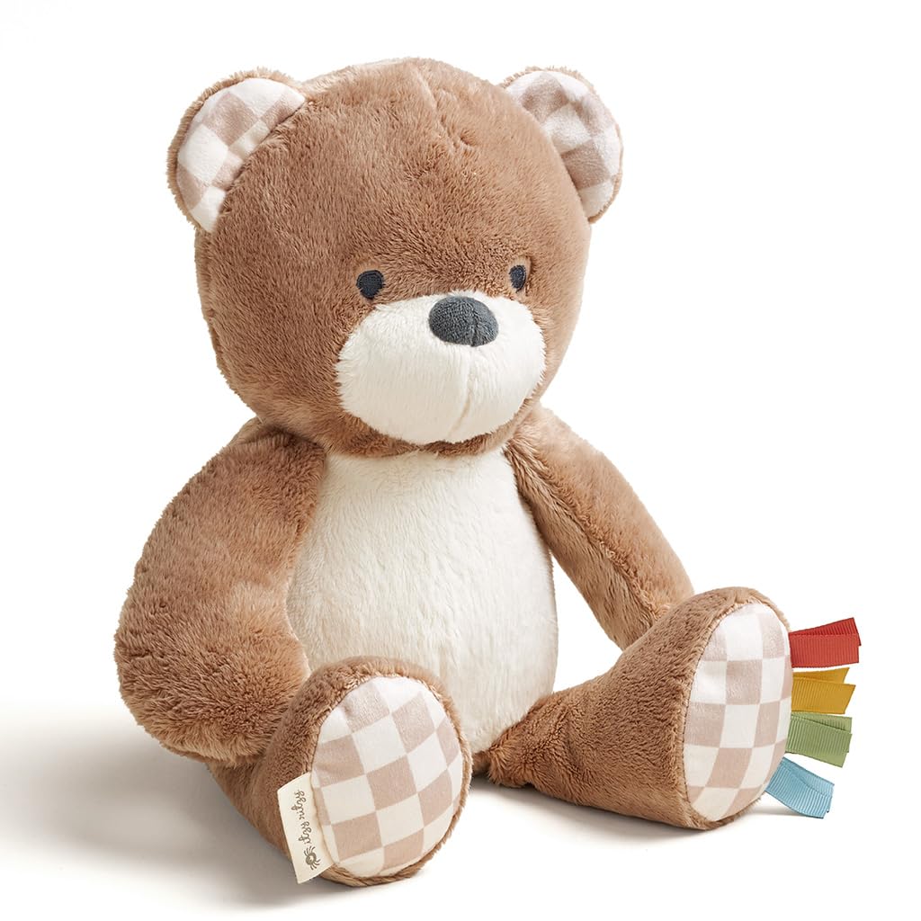 Itzy Ritzy Snuggles Plush Bear – Soft Sensory Toy with Ribbons for Newborns & Up