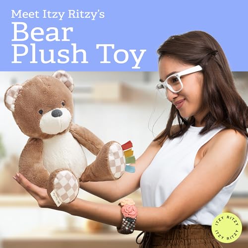 Itzy Ritzy Snuggles Plush Bear – Soft Sensory Toy with Ribbons for Newborns & Up