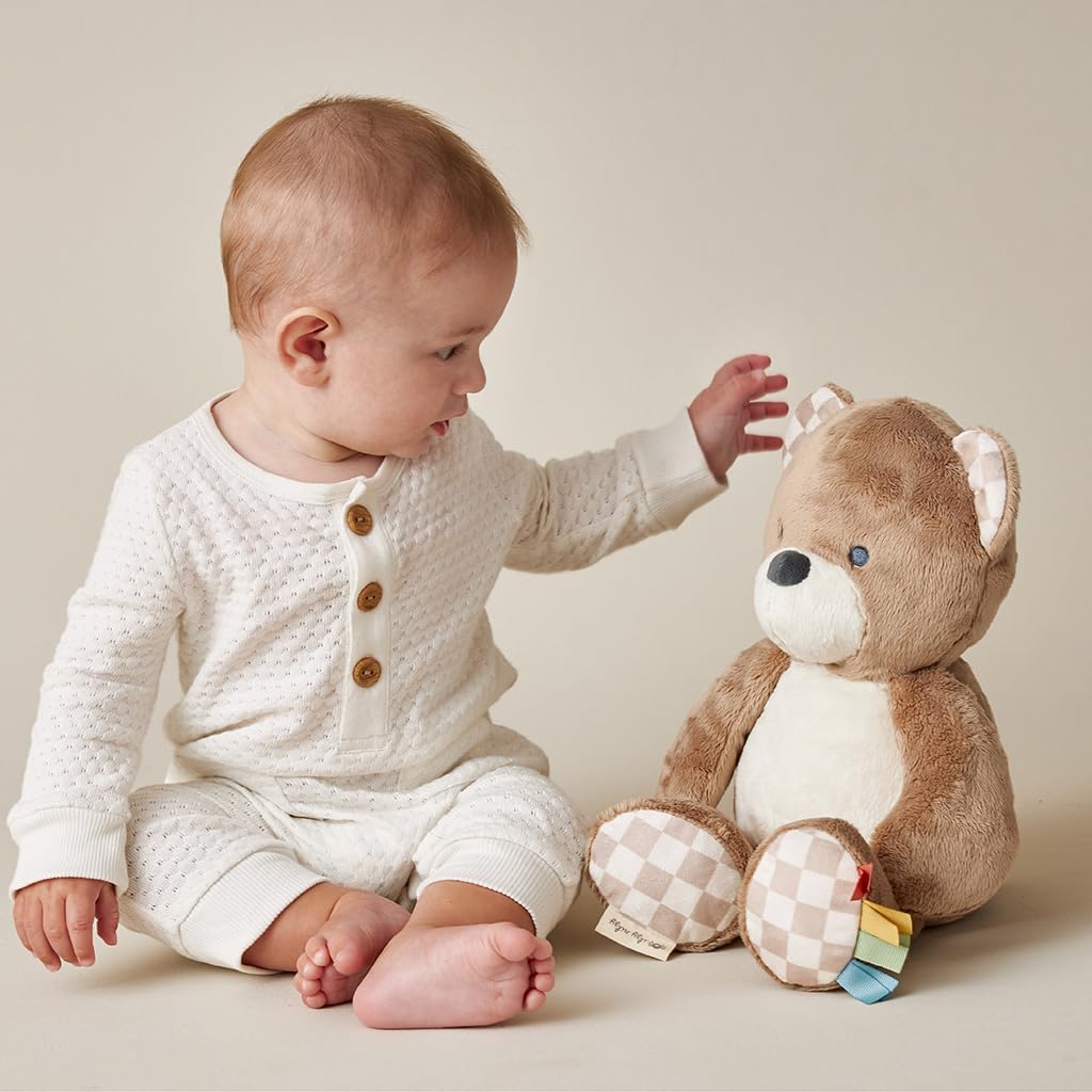 Itzy Ritzy Snuggles Plush Bear – Soft Sensory Toy with Ribbons for Newborns & Up