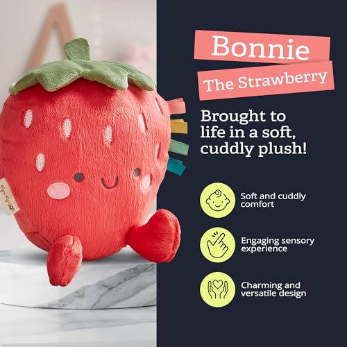 Itzy Ritzy Snuggles Plush Toy – Soft Strawberry Stuffed Animal with Sensory Ribbons for Babies & Up