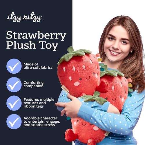 Itzy Ritzy Snuggles Plush Toy – Soft Strawberry Stuffed Animal with Sensory Ribbons for Babies & Up