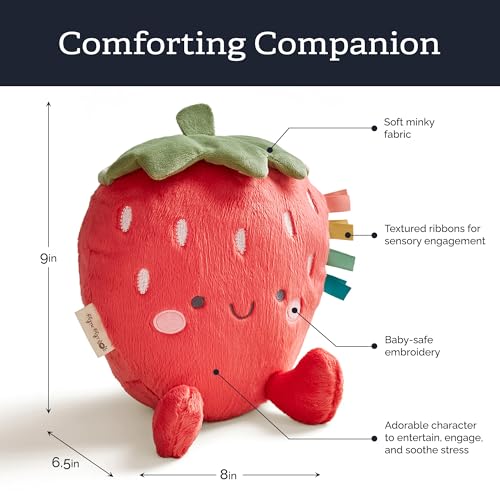 Itzy Ritzy Snuggles Plush Toy – Soft Strawberry Stuffed Animal with Sensory Ribbons for Babies & Up