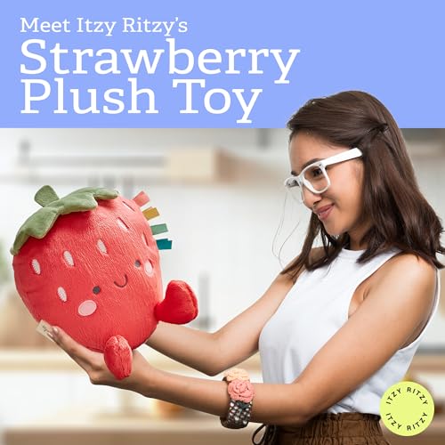 Itzy Ritzy Snuggles Plush Toy – Soft Strawberry Stuffed Animal with Sensory Ribbons for Babies & Up
