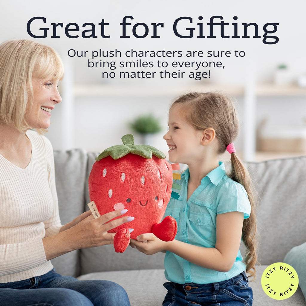 Itzy Ritzy Snuggles Plush Toy – Soft Strawberry Stuffed Animal with Sensory Ribbons for Babies & Up