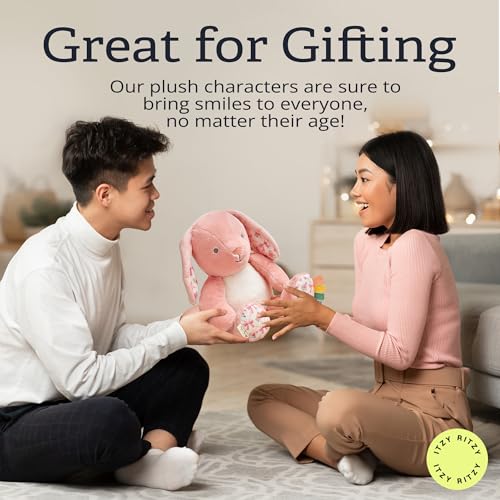 Itzy Ritzy Snuggleverse Pink Bunny Plush – Soft Minky Stuffed Animal with Sensory Ribbons for Babies & Up