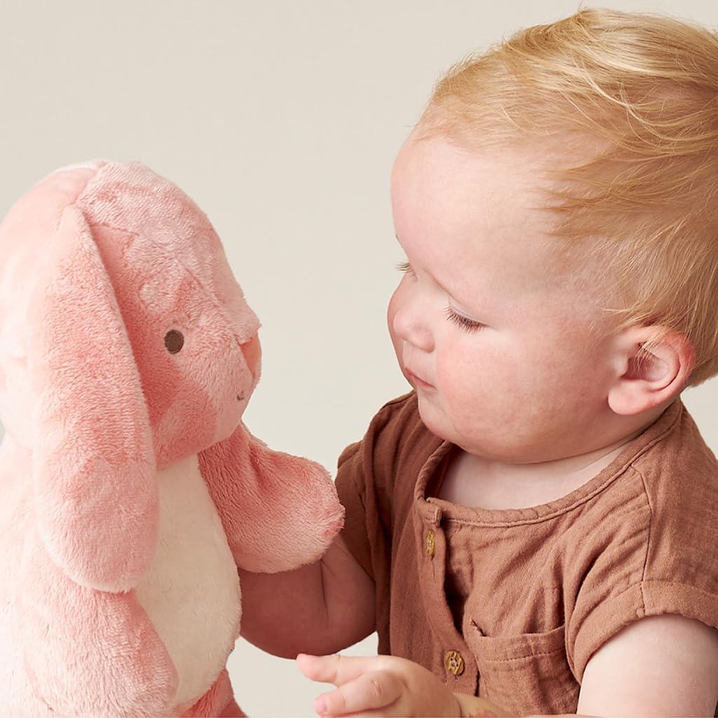 Itzy Ritzy Snuggleverse Pink Bunny Plush – Soft Minky Stuffed Animal with Sensory Ribbons for Babies & Up