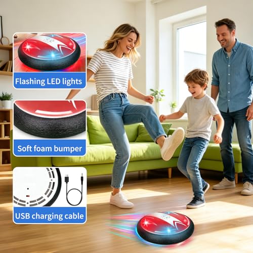 iuuoi Light-Up Hover Soccer Ball – Indoor Floating Football with LED Lights and Foam Bumper for Kids Ages 3-12, Fun Birthday Gift