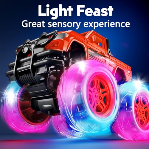 iValea Light-Up Monster Trucks 2-Pack: Pull-Back Toy Cars with LED Wheels for Toddlers Ages 3-6