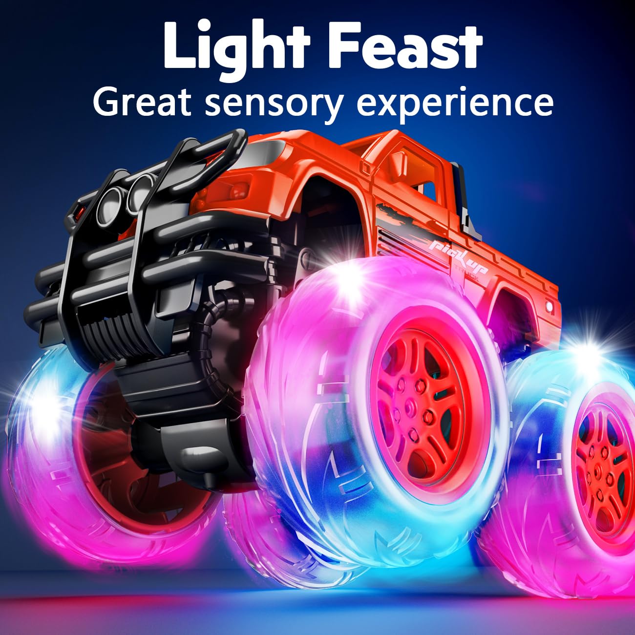 iValea Light-Up Monster Trucks 2-Pack: Pull-Back Toy Cars with LED Wheels for Toddlers Ages 3-6