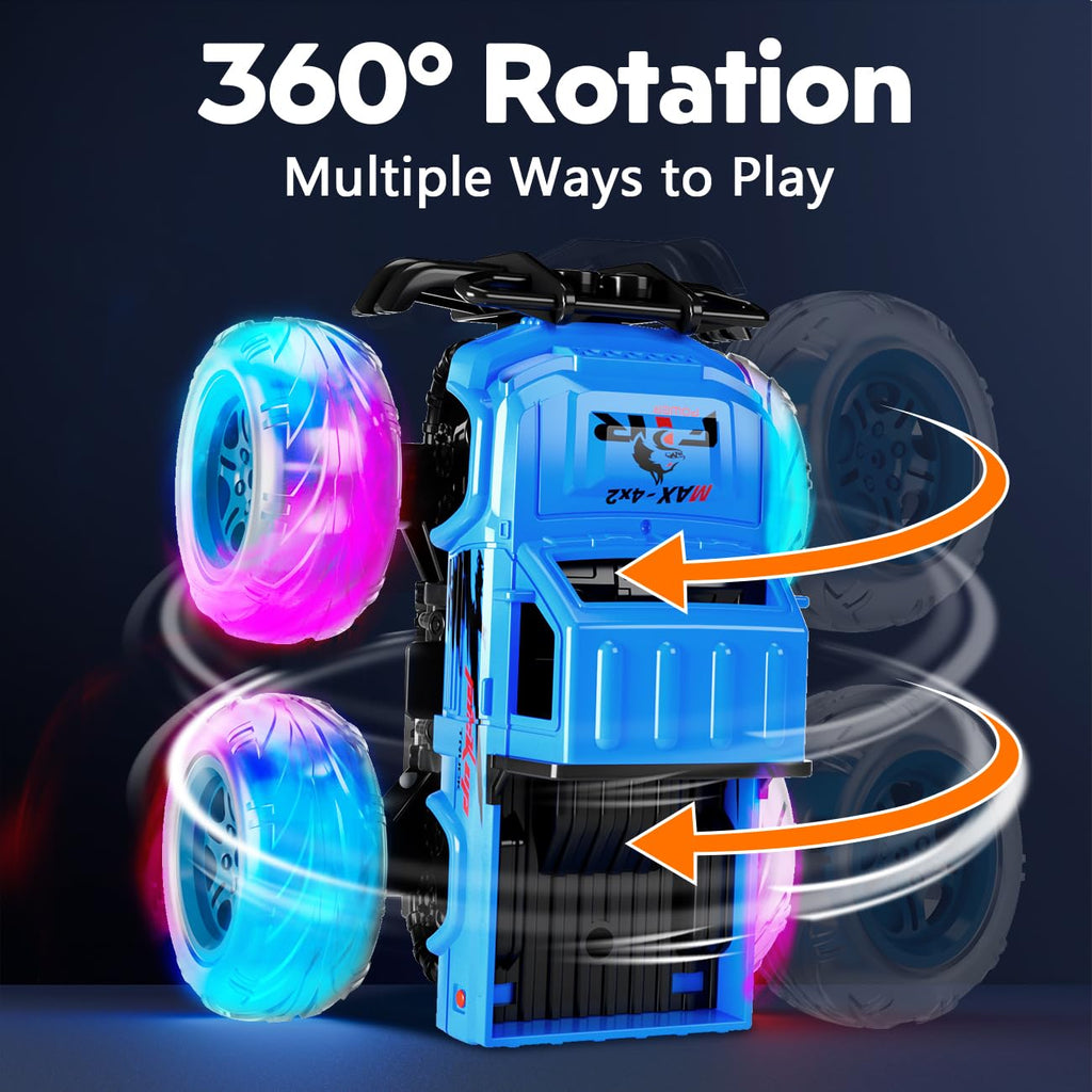 iValea Light-Up Monster Trucks 2-Pack: Pull-Back Toy Cars with LED Wheels for Toddlers Ages 3-6