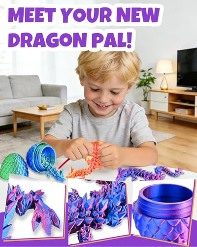 Ivrmtal 4-Pack 3D Printed Dragon Eggs with Articulated Crystal Dragons – Easter Basket Stuffers for Kids