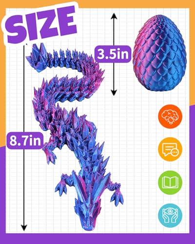 Ivrmtal 4-Pack 3D Printed Dragon Eggs with Articulated Crystal Dragons – Easter Basket Stuffers for Kids