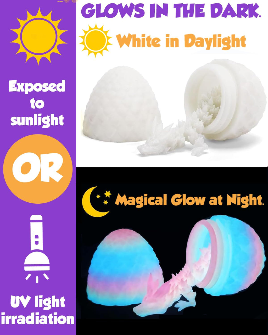 Ivrmtal 4-Pack 3D Printed Dragon Eggs with Articulated Crystal Dragons – Easter Basket Stuffers for Kids