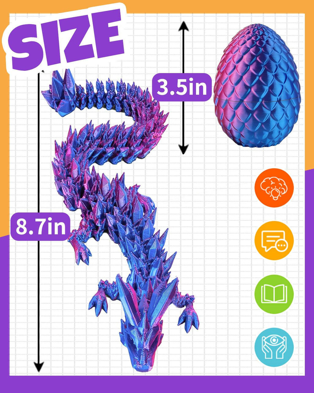 Ivrmtal 4-Pack 3D Printed Dragon Eggs with Articulated Crystal Dragons – Easter Basket Stuffers for Kids