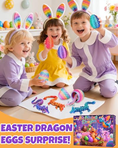 Ivrmtal 4-Pack 3D Printed Dragon Eggs with Articulated Crystal Dragons – Easter Basket Stuffers for Kids