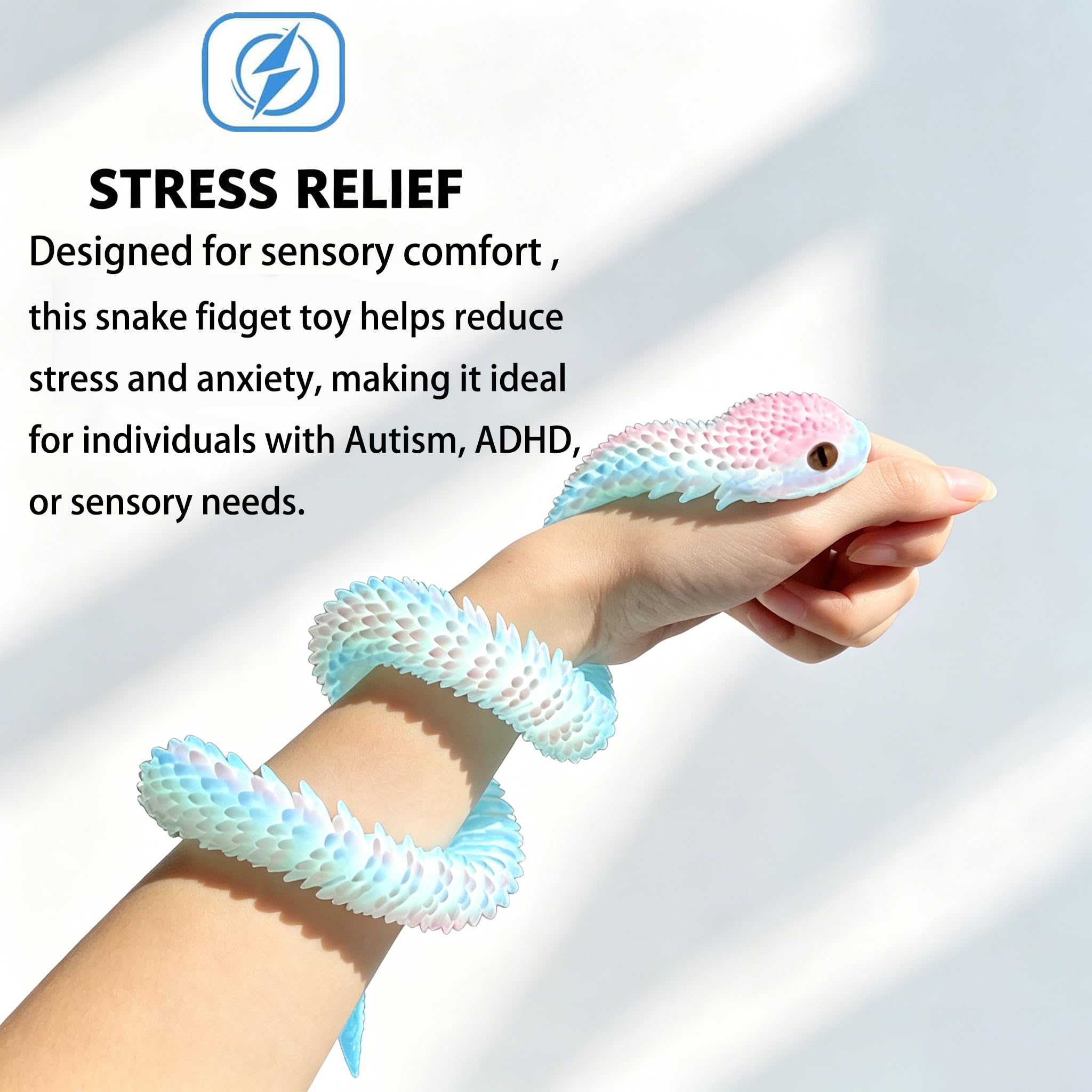 Ivrmtal 4-Pack 3D Printed Snake Toys – 12-Inch Flexible Fidget Snakes for Stress Relief and Decor