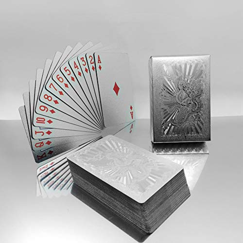 Ivymei 2 Pack Silver Foil Dragon Playing Cards – Waterproof PVC Poker Deck with High Flexibility