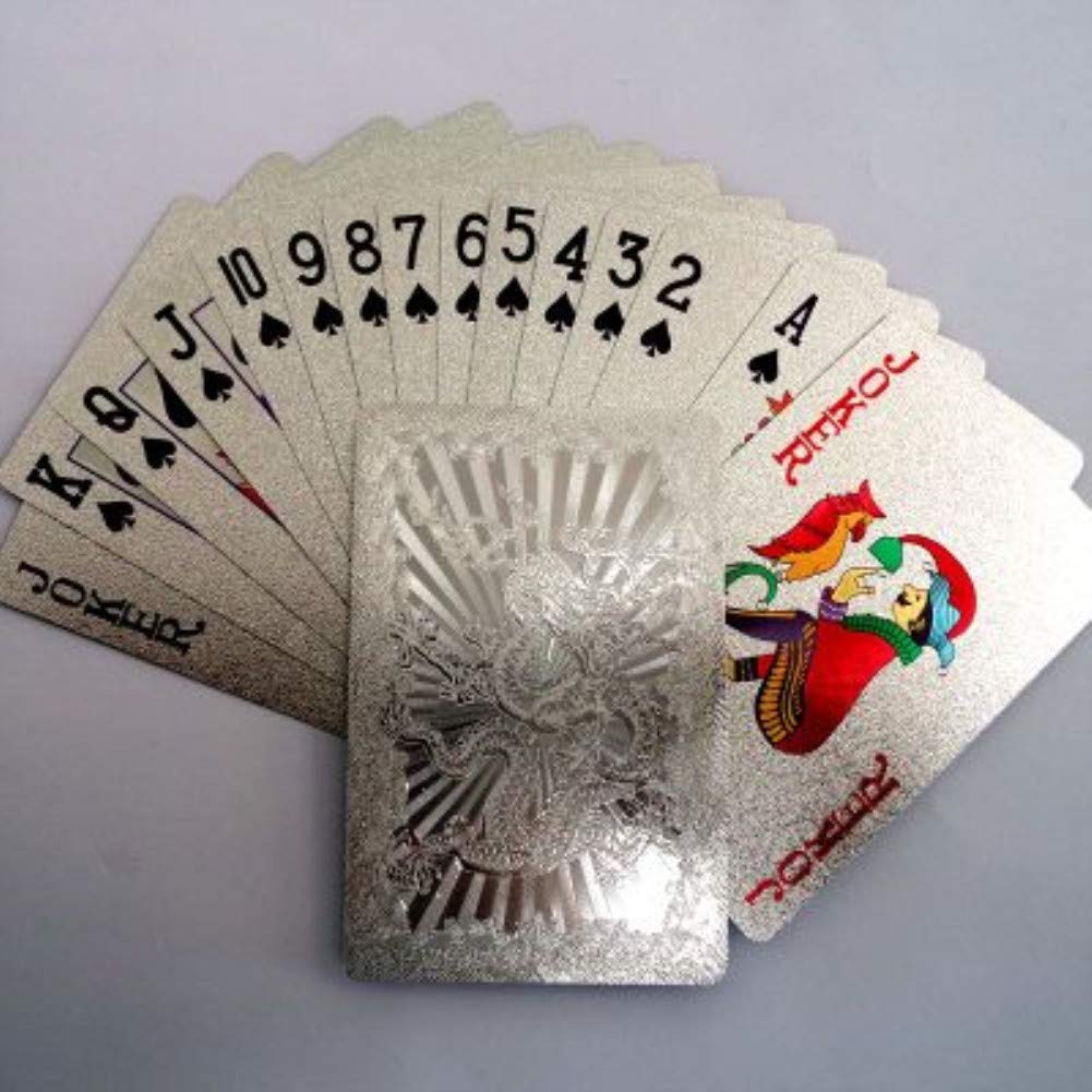 Ivymei 2 Pack Silver Foil Dragon Playing Cards – Waterproof PVC Poker Deck with High Flexibility