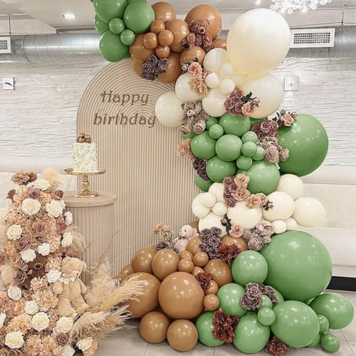 Iyovgoo 134-Piece Sage Green Tan Balloon Arch Kit for Baby Shower, Gender Reveal, Jungle Safari Woodland Party