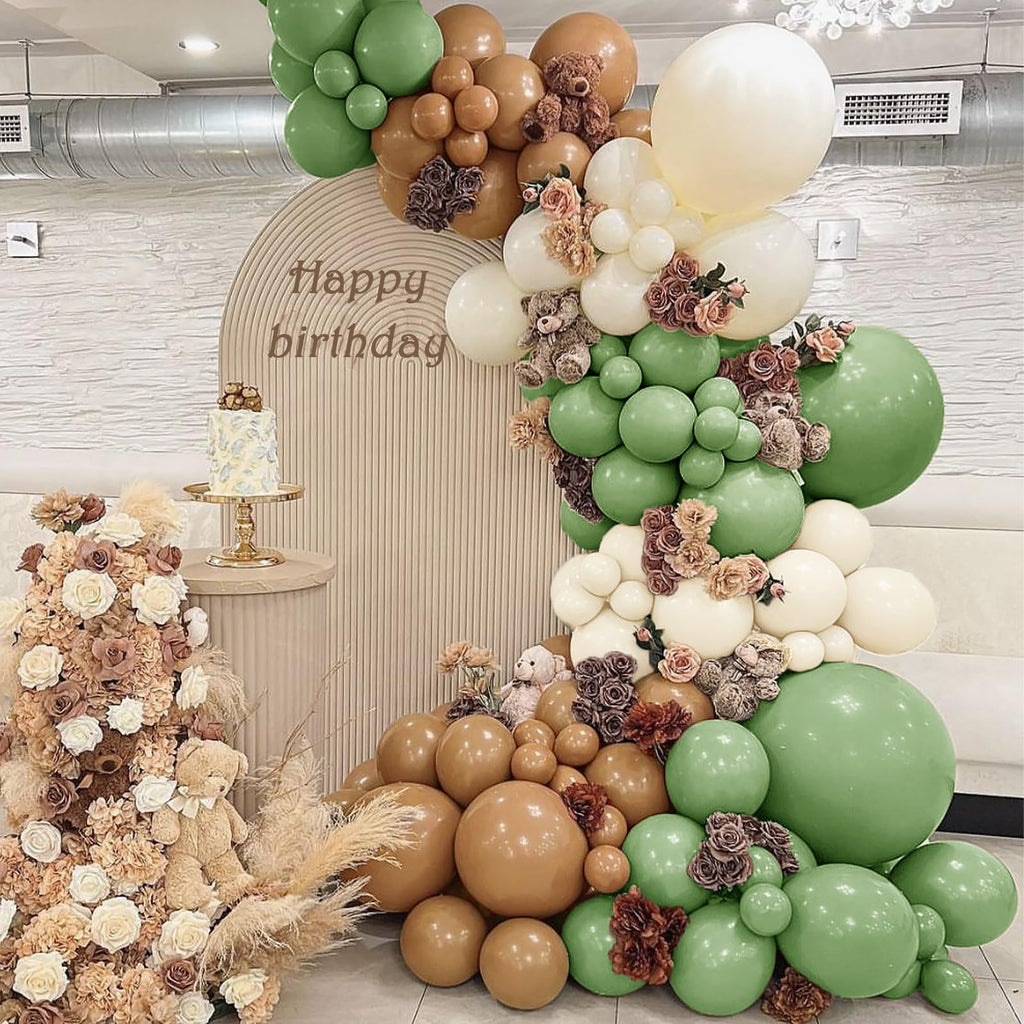 Iyovgoo 134-Piece Sage Green Tan Balloon Arch Kit for Baby Shower, Gender Reveal, Jungle Safari Woodland Party