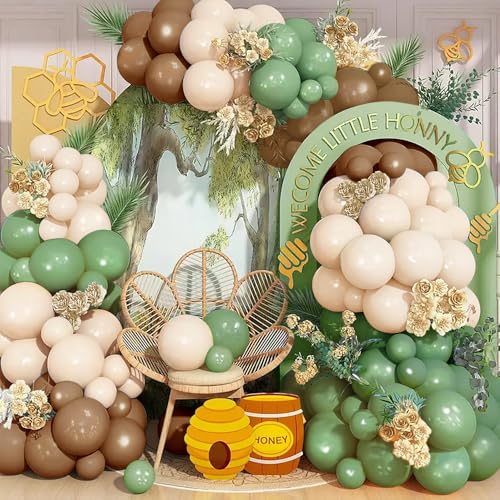 Iyovgoo 134-Piece Sage Green Tan Balloon Arch Kit for Baby Shower, Gender Reveal, Jungle Safari Woodland Party