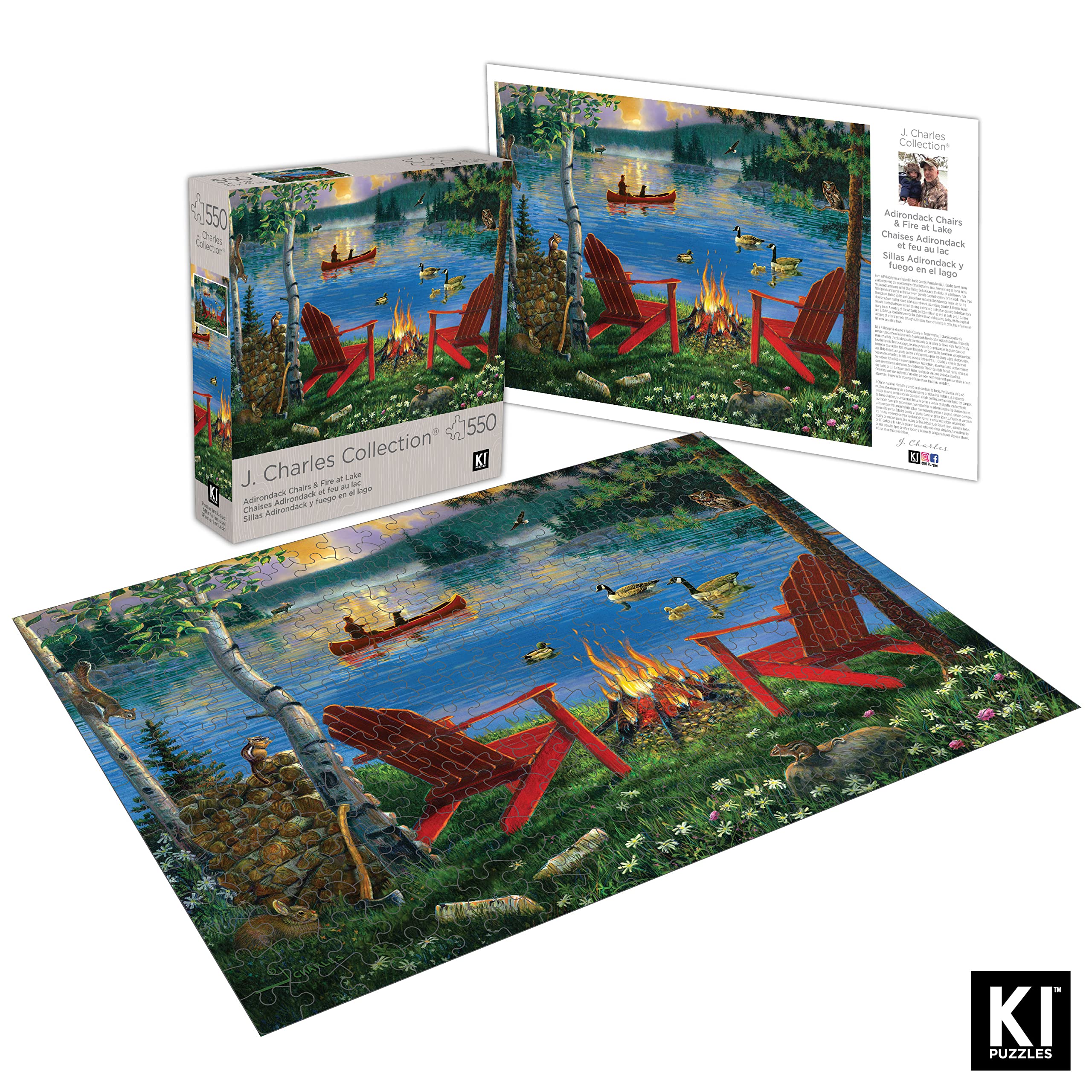 J. Charles 'Adirondack Chairs and Fire' 550-Piece Jigsaw Puzzle – 24x18 Inches, Intermediate