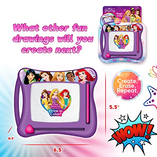 JA-RU Disney Princess Magic Draw Magnetic Drawing Pad – Mess-Free Doodle Board for Kids, Travel Toy with Stylus