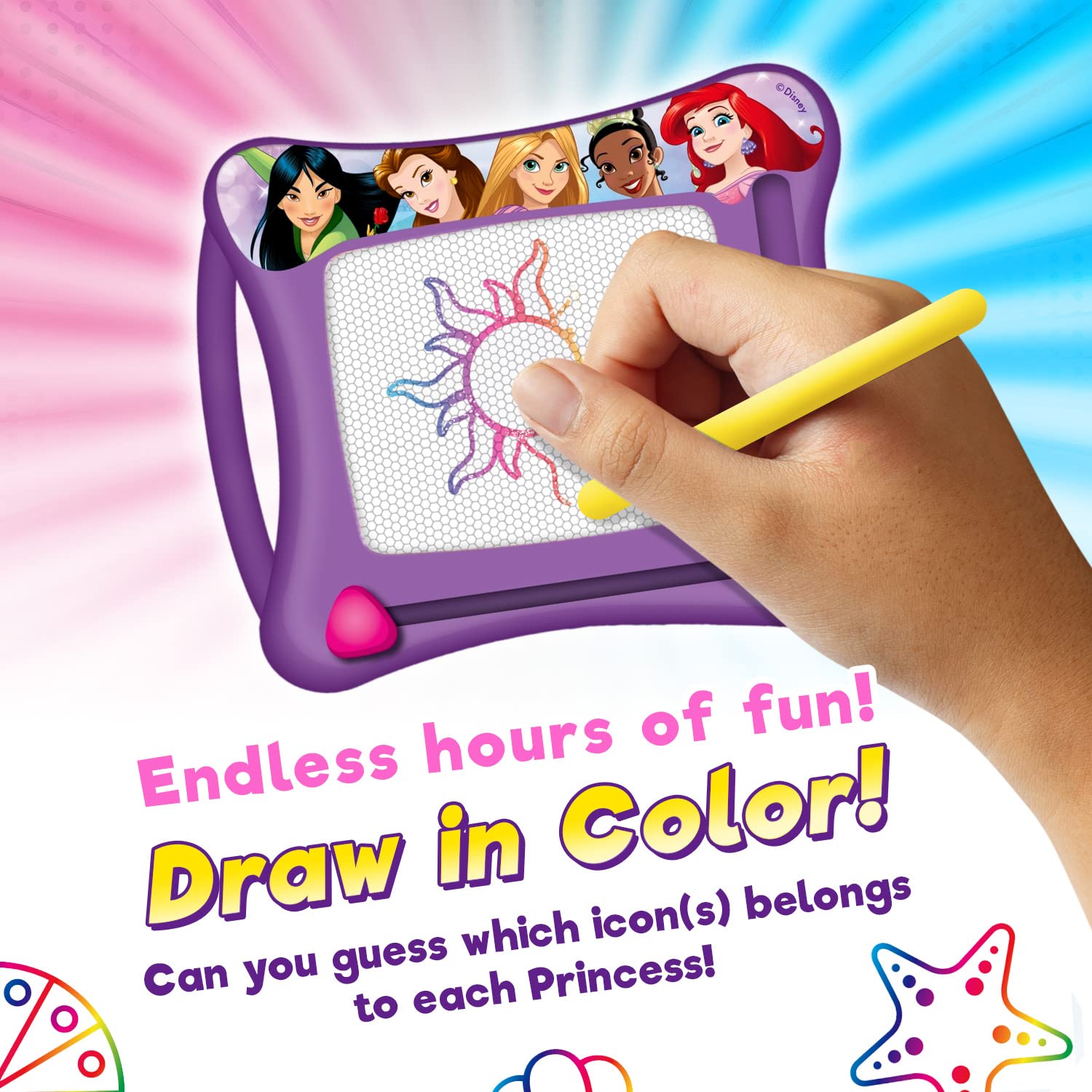 JA-RU Disney Princess Magic Draw Magnetic Drawing Pad – Mess-Free Doodle Board for Kids, Travel Toy with Stylus