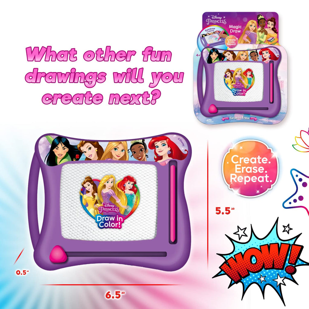 JA-RU Disney Princess Magic Draw Magnetic Drawing Pad – Mess-Free Doodle Board for Kids, Travel Toy with Stylus