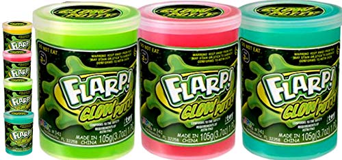 JA-RU Flarp Glow in the Dark Scented Noise Putty (3 Units) with Bouncy Ball, Neon Colors, Stress Relief Toy for Kids & Adults