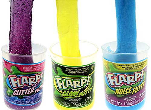 JA-RU Flarp Putty Variety Pack: Glow in the Dark, Glitter & Classic Noise Putty Fidget Toy Set (3 Units + Bouncy Ball)