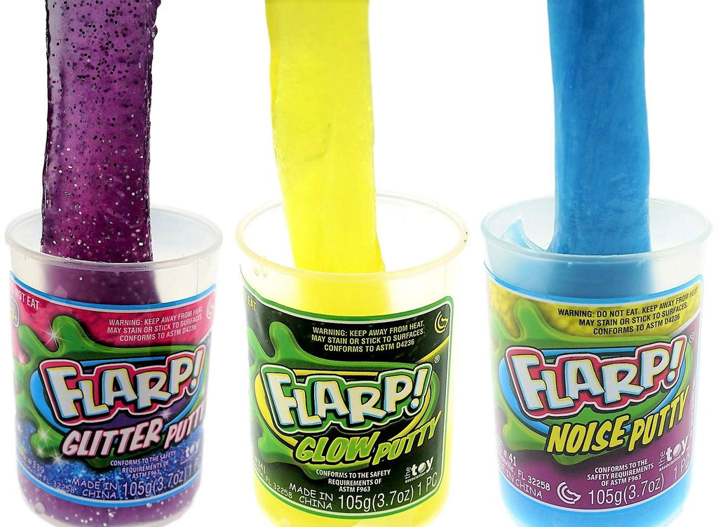 JA-RU Flarp Putty Variety Pack: Glow in the Dark, Glitter & Classic Noise Putty Fidget Toy Set (3 Units + Bouncy Ball)