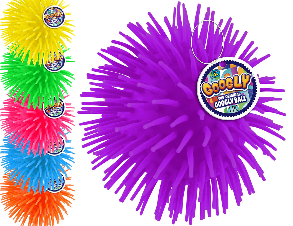 JA-RU Googly Puffer Ball 2-Pack – Stretchy Sensory Fidget Toy with Rubber Spikes and Finger Loop
