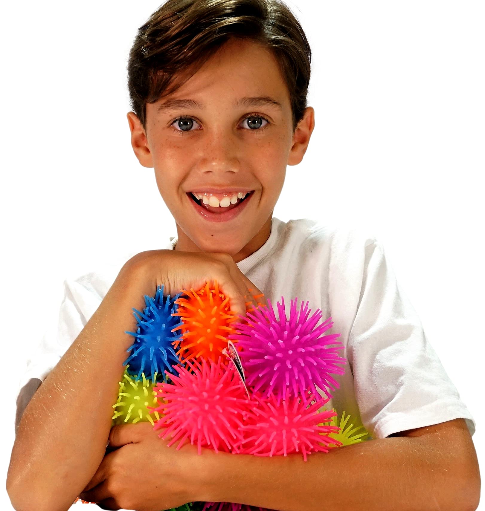 JA-RU Googly Puffer Ball 2-Pack – Stretchy Sensory Fidget Toy with Rubber Spikes and Finger Loop