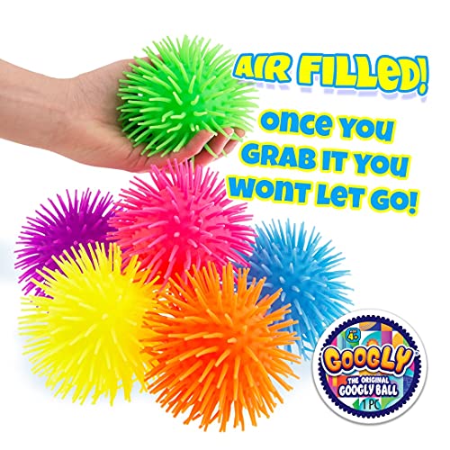 JA-RU Googly Puffer Ball 2-Pack – Stretchy Sensory Fidget Toy with Rubber Spikes and Finger Loop