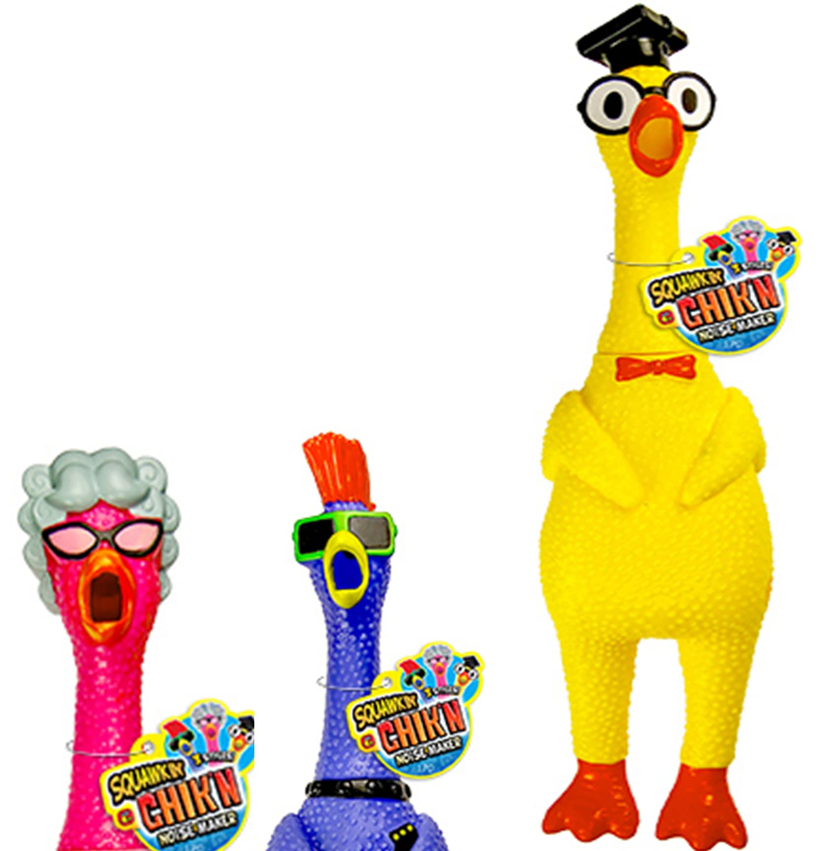 JA-RU Jumbo Squawkin Chik'n Rubber Chicken Toy (13 Inch) - Squeaky Noise Maker for Pranks, Dogs, and Stress Relief, Includes Bouncy Ball