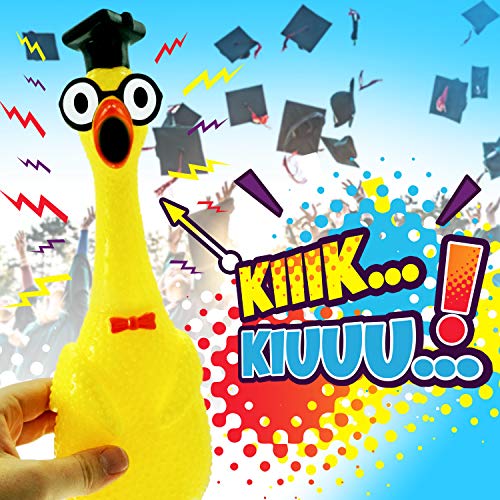 JA-RU Jumbo Squawkin Chik'n Rubber Chicken Toy (13 Inch) - Squeaky Noise Maker for Pranks, Dogs, and Stress Relief, Includes Bouncy Ball