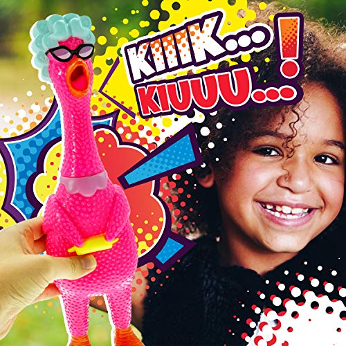 JA-RU Jumbo Squawkin Chik'n Rubber Chicken Toy (13 Inch) - Squeaky Noise Maker for Pranks, Dogs, and Stress Relief, Includes Bouncy Ball
