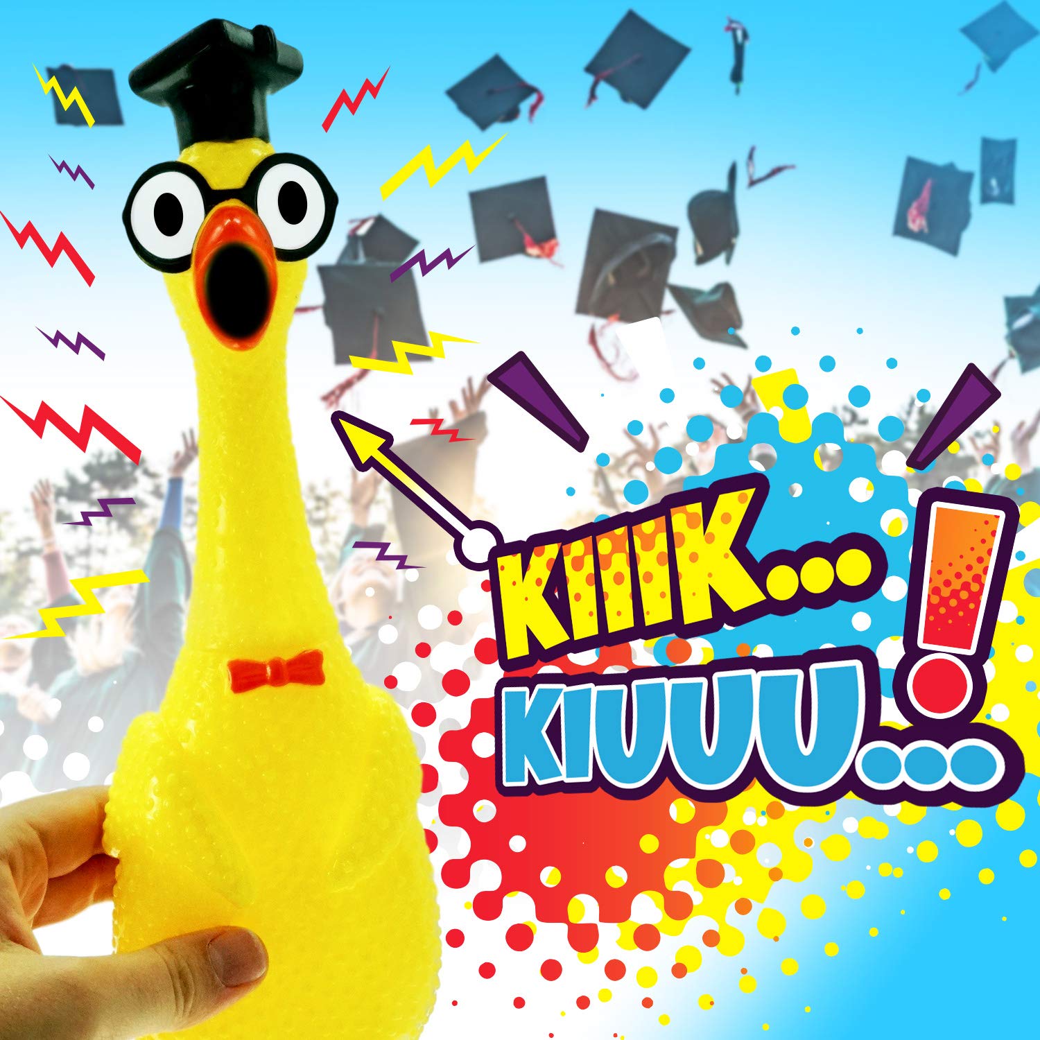 JA-RU Jumbo Squawkin Chik'n Rubber Chicken Toy (13 Inch) - Squeaky Noise Maker for Pranks, Dogs, and Stress Relief, Includes Bouncy Ball