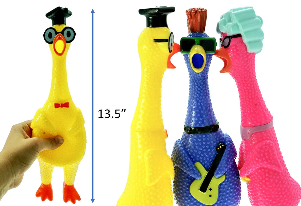 JA-RU Jumbo Squawkin Chik'n Rubber Chicken Toy (13 Inch) - Squeaky Noise Maker for Pranks, Dogs, and Stress Relief, Includes Bouncy Ball