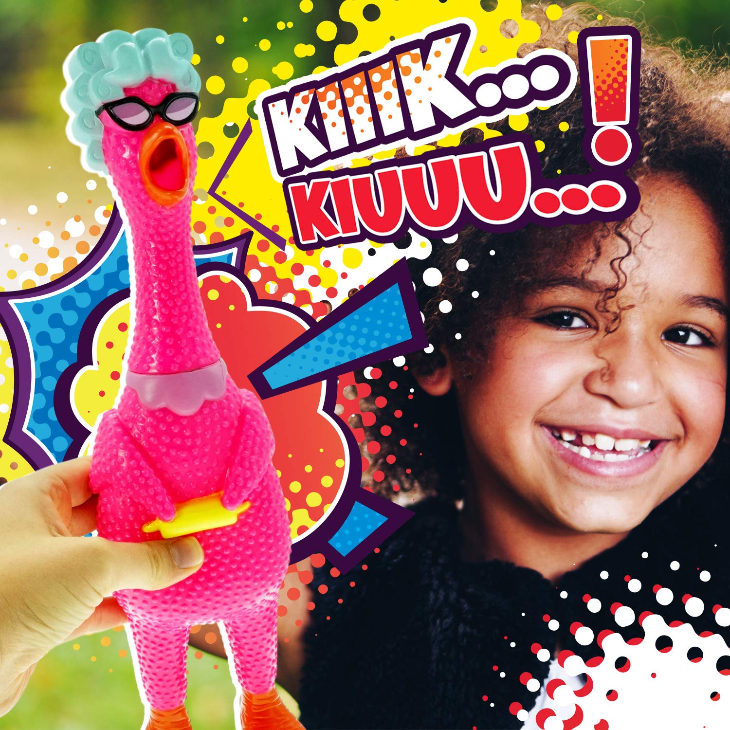 JA-RU Jumbo Squawkin Chik'n Rubber Chicken Toy (13 Inch) - Squeaky Noise Maker for Pranks, Dogs, and Stress Relief, Includes Bouncy Ball