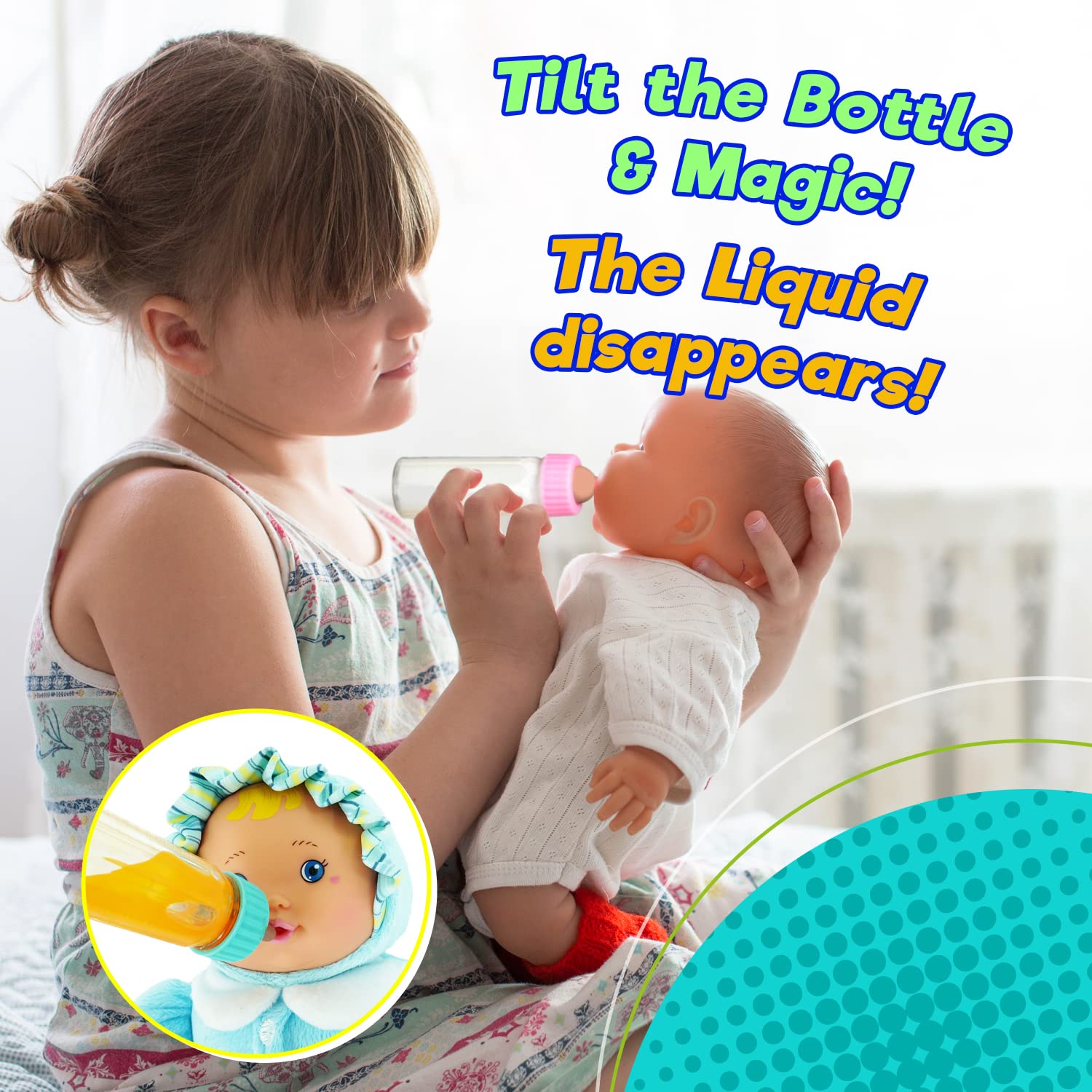 JA-RU Magic Baby Doll Bottles (4 Pack) – Disappearing Milk and Juice Bottles for Pretend Play