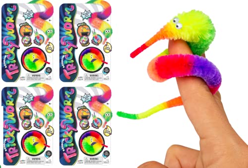 JA-RU Magic Fuzzy Worms on Strings – 4 Pack Fidget Toy for Sensory Play, Party Favors, and Pranks