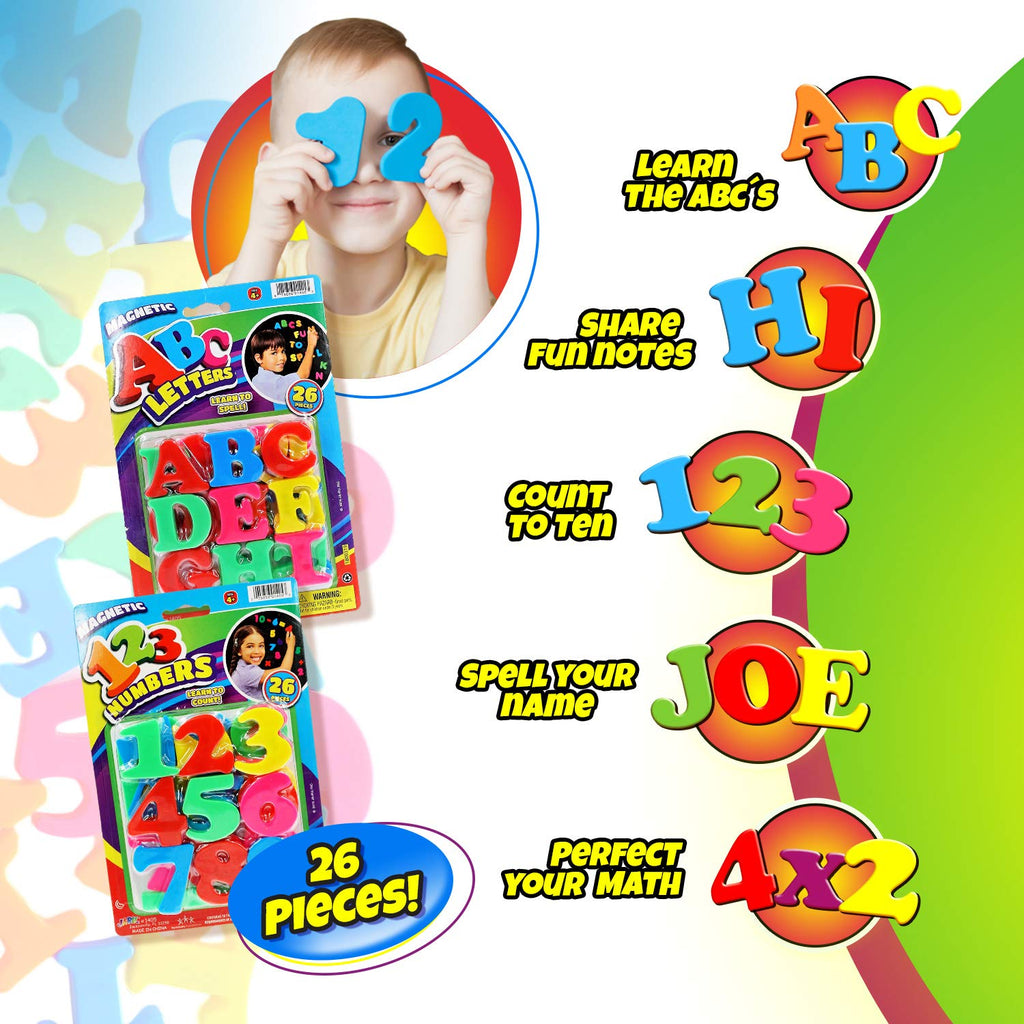 JA-RU Magnetic Letters and Numbers (2 Pack) - 52 Colorful Fridge Magnets for Kids Learning & Classroom