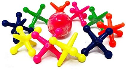 JA-RU Rainbow Jax 3-Pack: Neon Big Plastic Jacks Game with Bounce Ball for Kids & Adults
