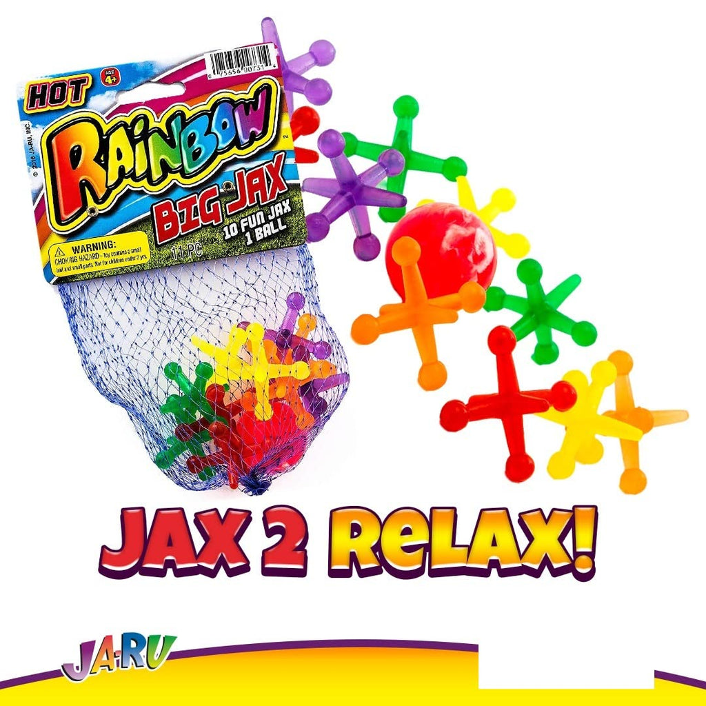 JA-RU Rainbow Jax 3-Pack: Neon Big Plastic Jacks Game with Bounce Ball for Kids & Adults