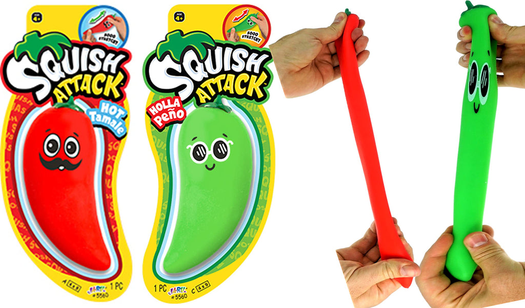 JA-RU Stretchy Peppers 2-Pack: Squishy Sensory Fidget Toys for Stress Relief, Autism, and Party Favors