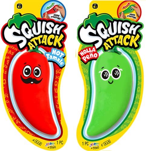 JA-RU Stretchy Peppers 2-Pack: Squishy Sensory Fidget Toys for Stress Relief, Autism, and Party Favors