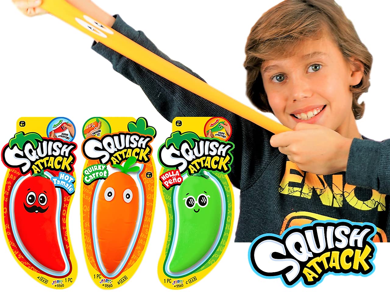 JA-RU Stretchy Peppers 2-Pack: Squishy Sensory Fidget Toys for Stress Relief, Autism, and Party Favors